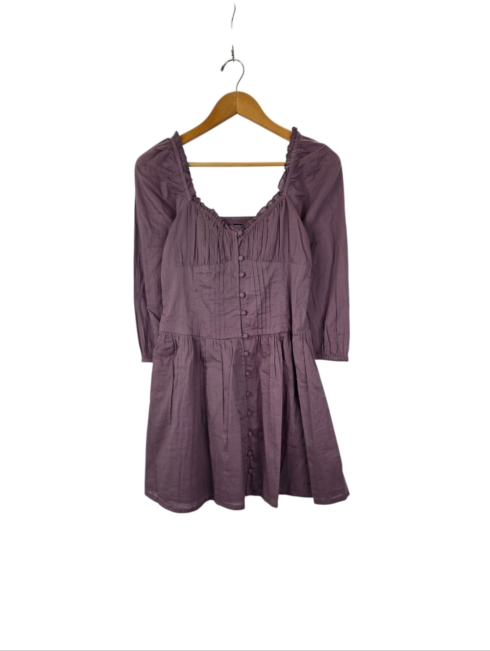 BDG UO Size Small Lydia Corset Fit Flare Mini Dress Purple 3/4 Sleeve 100 Cotton
